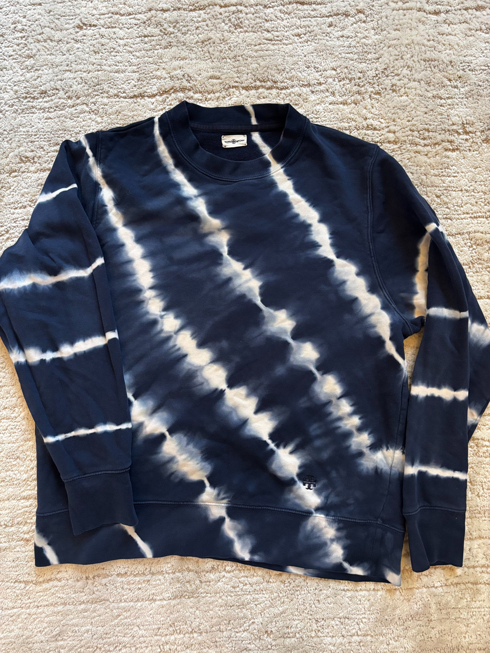 Tory Burch Sport Tie Dye Crewneck Sweatshirt Navy White Size S/P